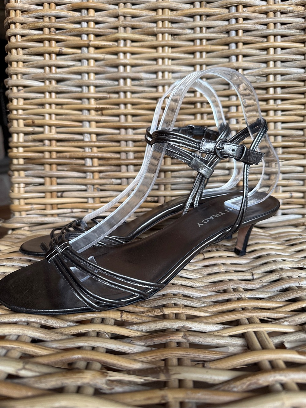 Ellen Tracy Strappy Metallic 90’s style Kitten Heel Sandals